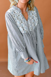 Tied Floral Printed Striped Long Sleeve Dress OutfitFlow